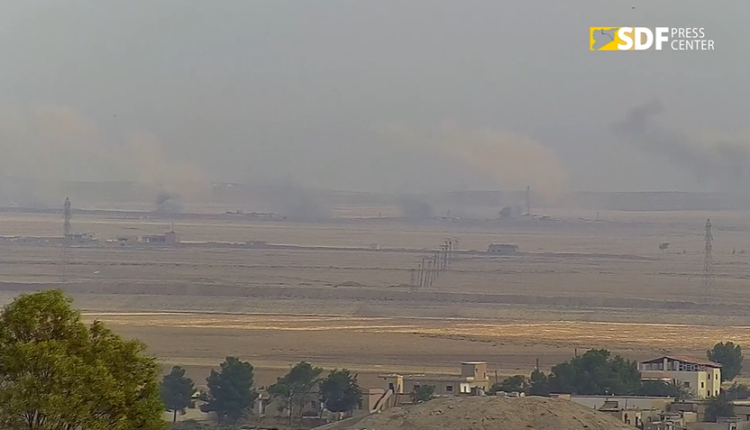 Syrian Democratic Forces (SDF) target Turkish military bases in the occupied areas in the countryside of Tel Tamr in Hasakah Governorate, northeastern Syria - SDF