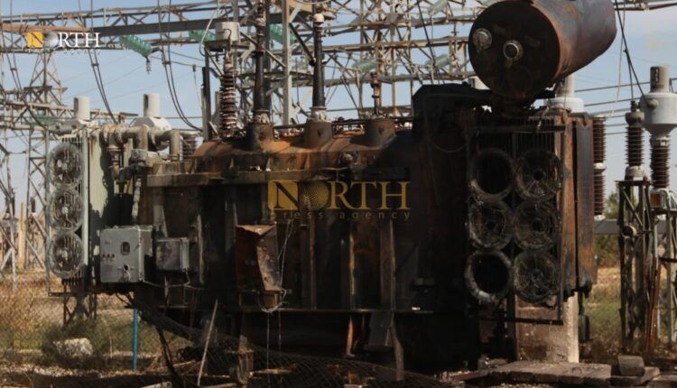 The Amuda power transformer station in northeast Syria after incurring severe damage due to a Turkish drone strike on October 5. – North Press
