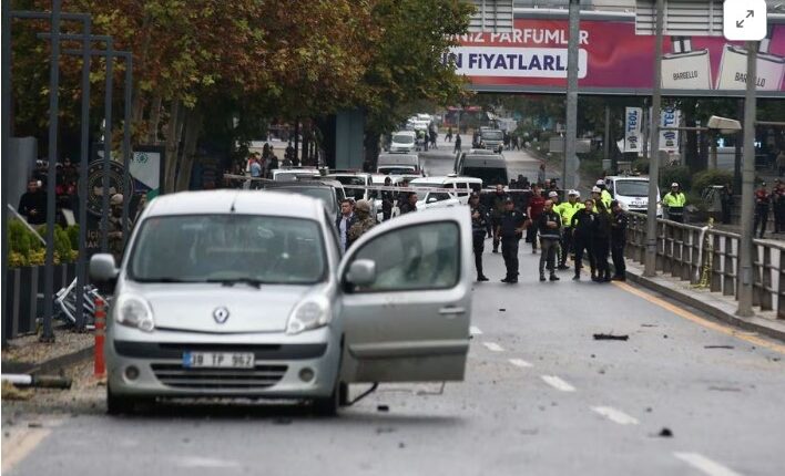 Security forces are seen outside the Interior Ministry following a bomb attack in Ankara, Turkey October 1, 2023. REUTERS/Cagla Gurdogan