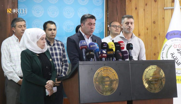 A press conference by the AANES in the city of Qamishli, northeast Syria, on Oct. 18, 2023. – North Press