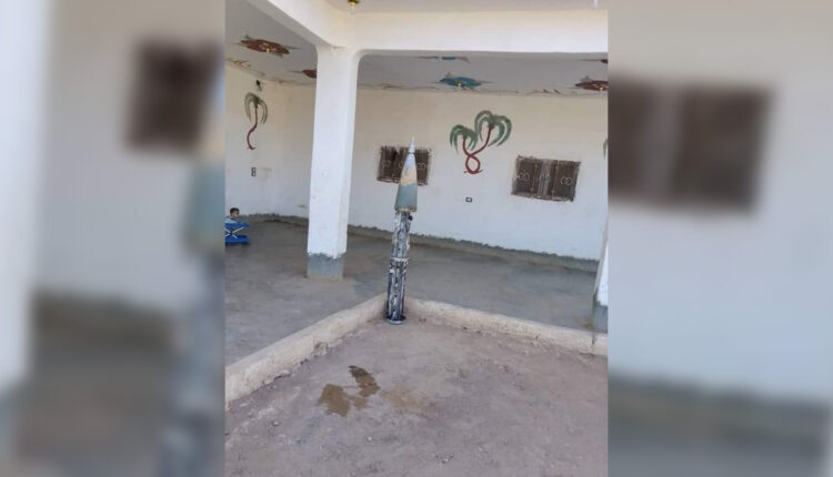 A rocket fired by Syrian government forces at a home in the town of al-Ozba, eastern Deir ez-Zor Governorate, eastern Syria.