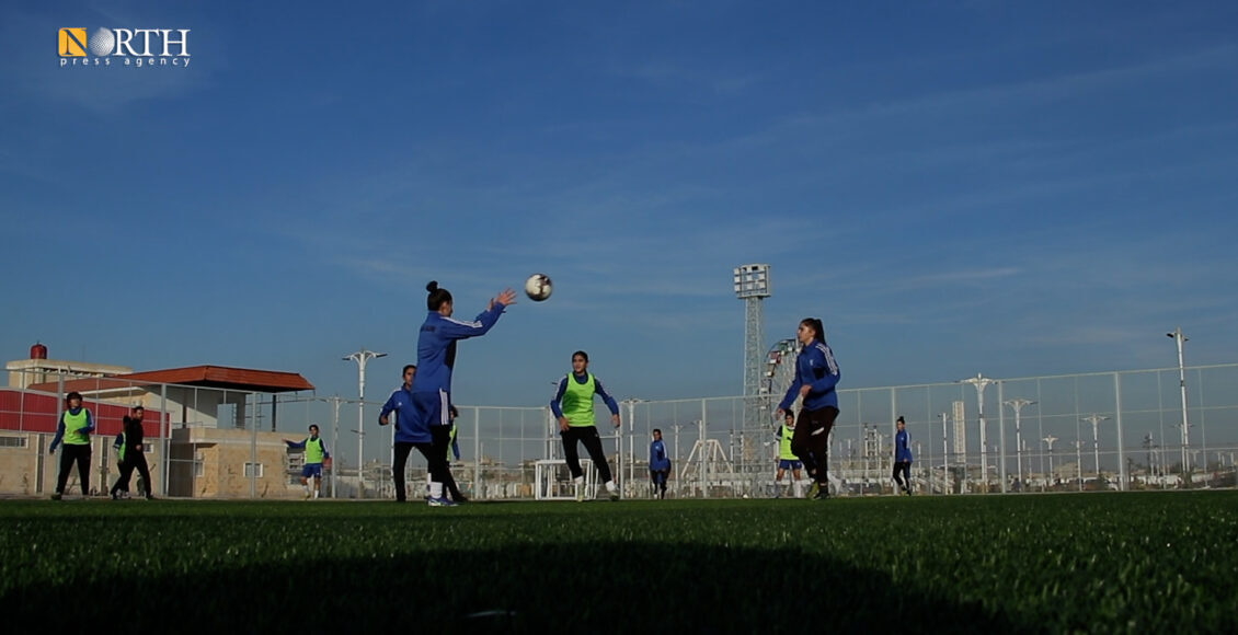 Footballer Aya Muhammad from the city of Qamishli, northeastern Syria, during a training session – North Press