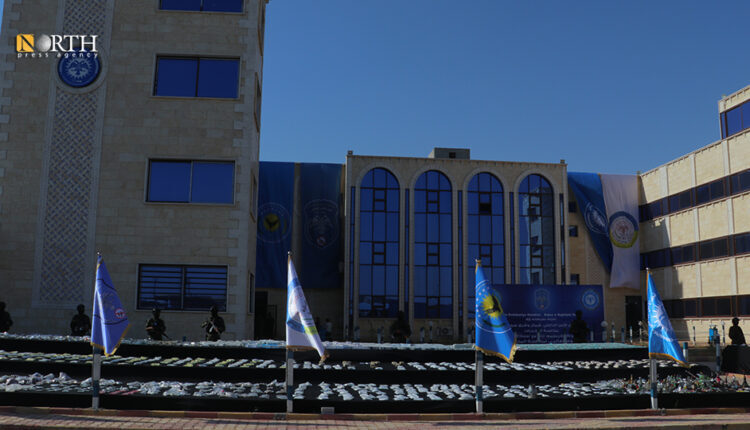 Asayish displaying drugs in the city of Raqqa, northern Syria to raise awareness on the occasion of the International Day Against Drug Abuse and Illicit Trafficking. – North Press.