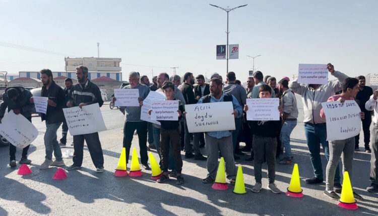 A protest by truck drivers in the city of Azaz, in northern Aleppo Governorate, northern Syria.