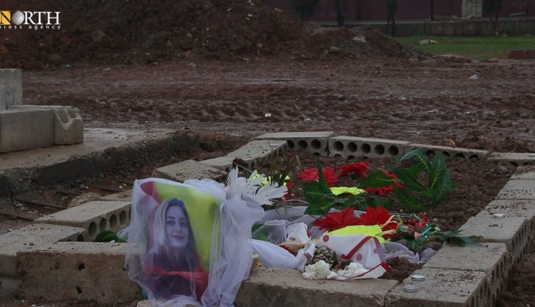 The grave of Berivan Muhammad who was killed in a Turkish airstrike on her workplace in the city of Qamishli, NE Syria, on Dec. 25, 2023 - North Press