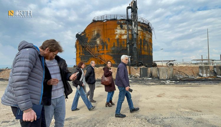 A French delegation visits the Awda oil field in the countryside of Qamishli, northeastern Syria destroyed by Turkish airstrikes on Jan.14, 2023 – North Press