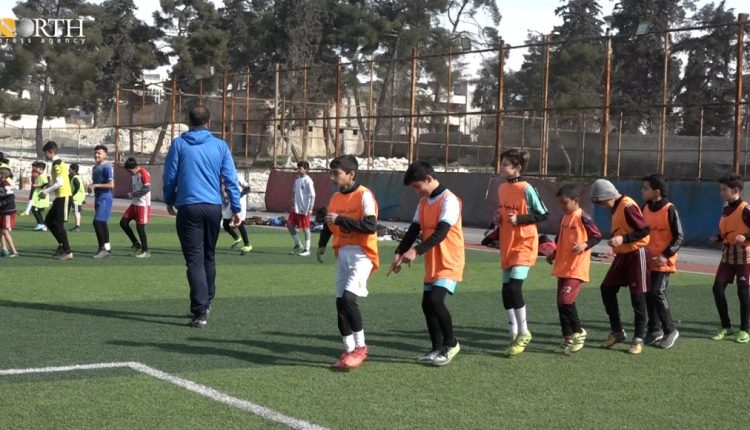 Children in football academy in the city of Manbij, northern Syria. – North Press