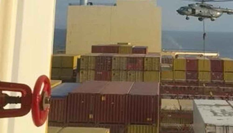 Image taken from a video seen by AP appears to show an attack on a vessel near the Strait of Hormuz allegedly carried out by Iran on April 13, 2024 – AP