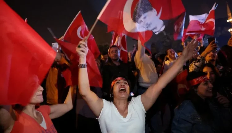 Opposition supporters celebrating in Istanbul and other cities as the scale of victory became clear on March 31, 2024 - BBC