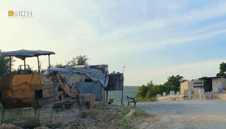 A bulldozer next to a checkpoint of the Turkish-backed al-Amshat faction in the village of Shitka in Afrin countryside, northwestern Syria om May 30, 2024 – North Press