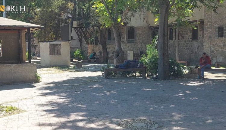 A homeless person sleeping in a public garden in Damascus, June 2024 – North Press
