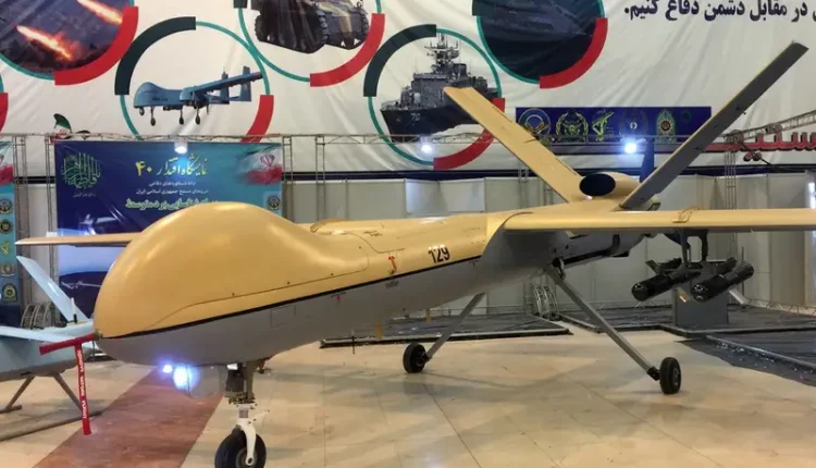 Shahed 129 UAV at the Eqtedar 40 defense exhibition in Tehran - Fars News Agency
