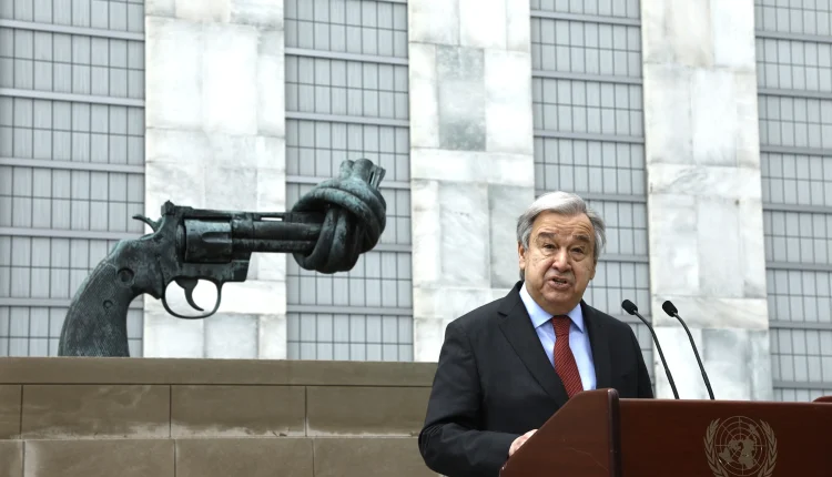 U.N. Secretary-General António Guterres addresses a press conference outside the U.N. Headquarters in New York City on April 19, 2022 - Associated Press