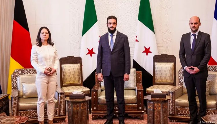 Germany's Annalena Baerbock (left) and France's Jean-Noel Barrot (right) meet with Syria's defacto leader Ahmad al-Sharaa (center) in Damascus on Jan. 3, 2025