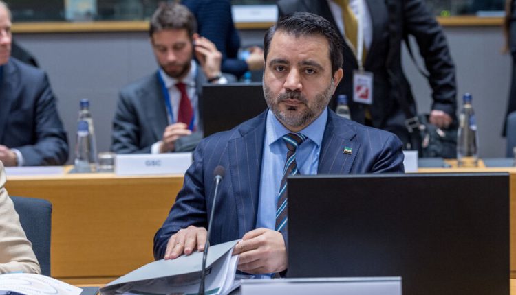 Syrian Foreign Minister Asaad al-Shibani speaking at the Brussels IX Conference on Syria. (North Press)