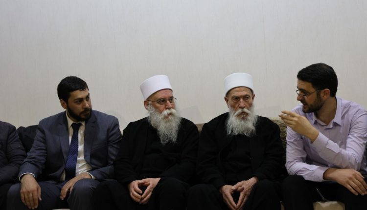Syrian government officials and Druze community leaders during the reconciliation meeting in Jaramana, April 29, 2025.
