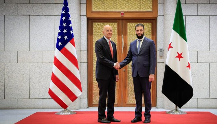 Syrian President Ahmad al-Sharaa meets U.S. Special Envoy Tom Barrack in Damascus.