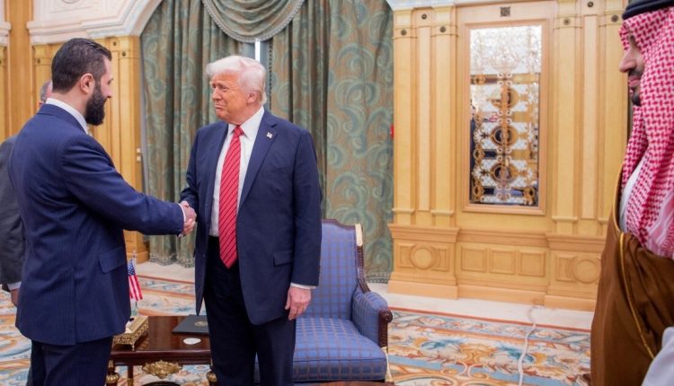 U.S. President Donald Trump and Syrian President Ahmad al-Shara during their historic meeting in Riyadh, Saudi Arabia.