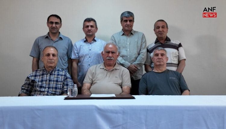PKK leader Abdullah Ocalan with other prisoners in Imrali Prison, Turkey, during a first speech on July 9, 2025 after 26 years in prison.