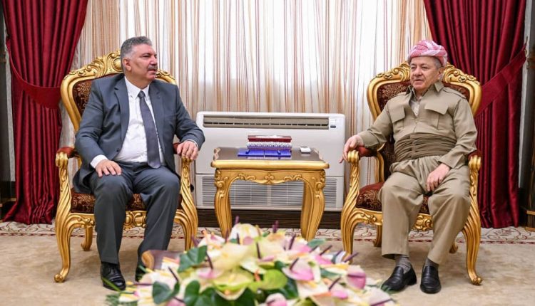 Kurdish leader Masoud Barzani meets the co-chair of the Syrian Democratic Council, Mahmoud al-Maslat