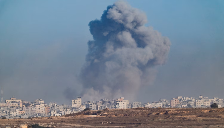 Smoke rises from Gaza after an explosion, as seen from the Israeli side of the border, on Sep. 16, 2025 – Reuters