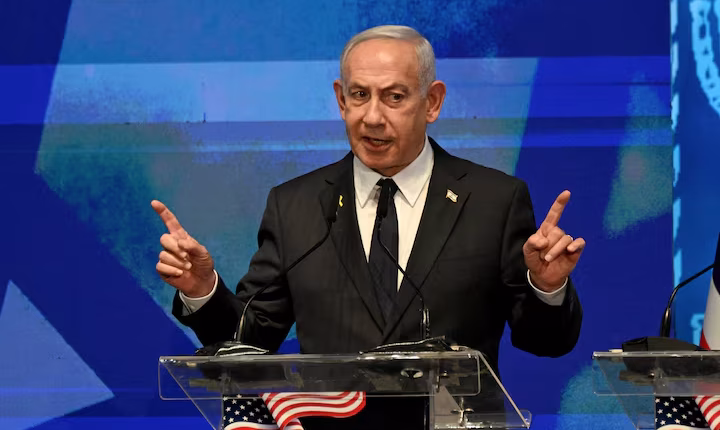 Israeli Prime Minister Benjamin Netanyahu speaks at the opening event of the largest-ever bipartisan delegation of American legislators to Israel at the Foreign Ministry in Jerusalem on Sep. 15, 2025 – Reuters