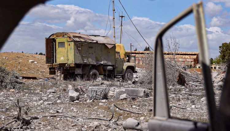 Debris is scattered at the site of an Israeli strike on a military airbase near Hama, west central Syria, on April 3, 2025 – AP
