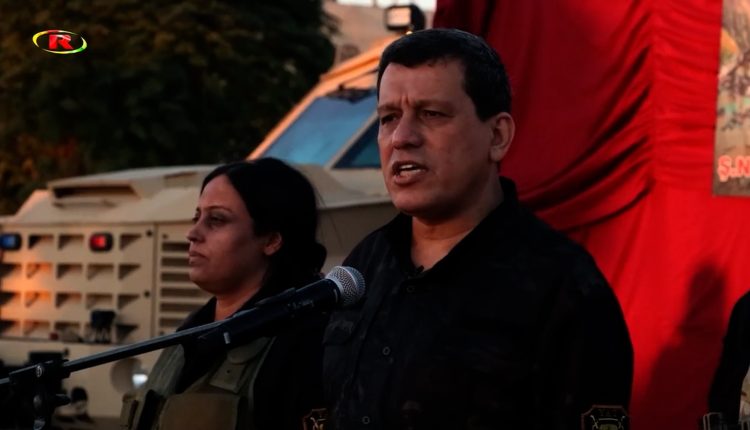 SDF's Commander in Chief, Mazloum Abdi, making a speech during his visit to Counter-Terrorism Units (YAT) on the 10th anniversary of the founding of the SDF on Oct. 10, 2025. – Ronahi TV