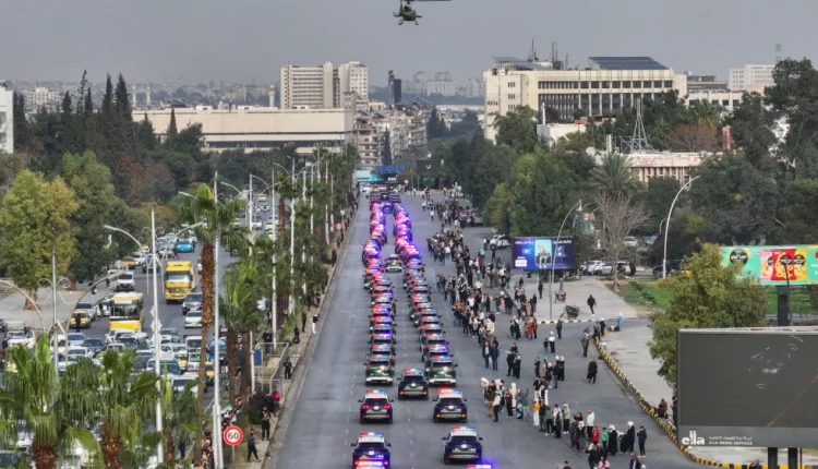 A convoy of vehicles of the Syrian Ministry of Interior in Damascus during an official rollout of the new visual identity on Nov. 29, 2025. – AP