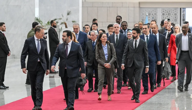 Syrian FM Asaad al-Shaibani arrives with a United Nations Security Council delegation at the Presidential Palace in Damascus on Dec. 4, 2025. – AFP
