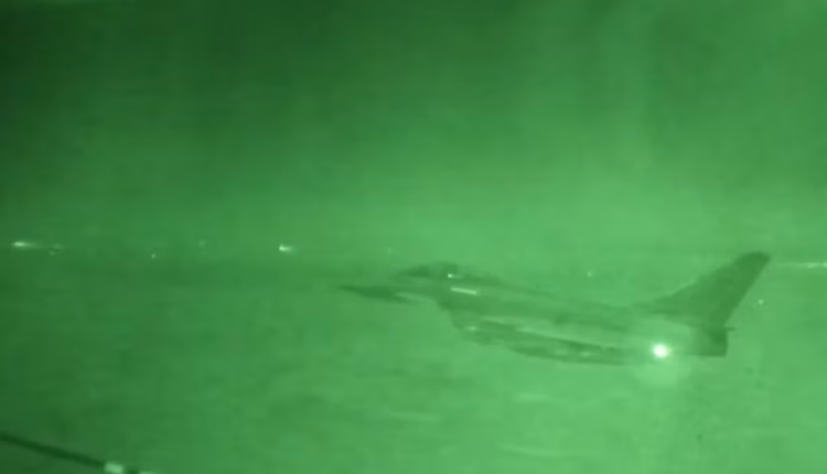 Screenshot from a video published on X on Jan. 3, 2026, by the British Ministry of Defense, showing a Royal Air Force aircraft participating in strikes in Syria.