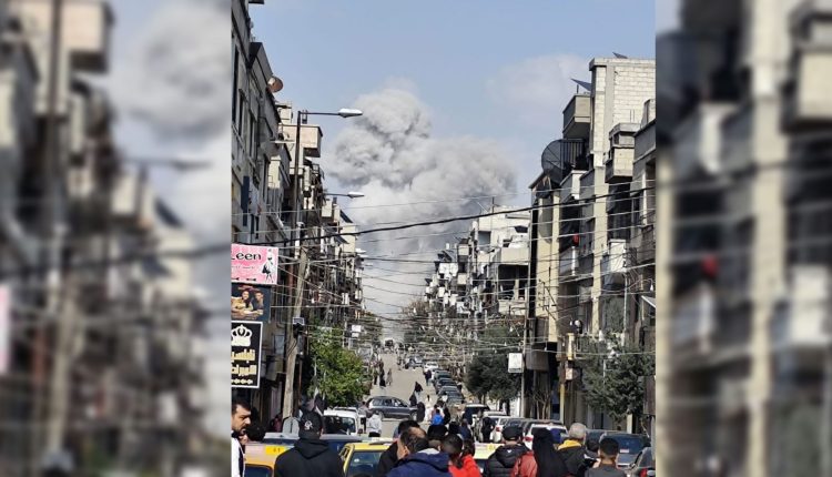 Smoke rises after explosion in Homs countryside.