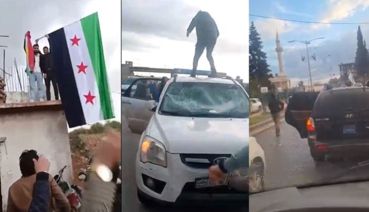 Screenshots circulating online show individuals attacking Kurdish civilians and burning a Kurdish flag as they returned from Afrin to Aleppo following Newroz celebrations on March 21, 2026.