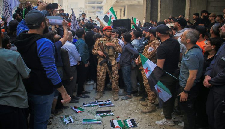 Protesters and relatives of victims of the Tadamon massacre gather to demand the execution of Amjad Yousef, a former intelligence officer allegedly linked to the killings, in Damascus, Syria, on April 24, 2026. – AP