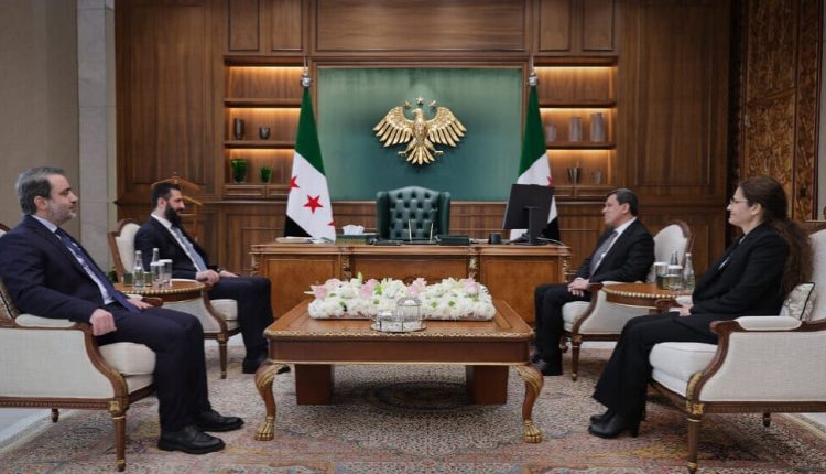 Syrian President Ahmad al-Sharaa, Syrian FM Asaad al-Shaibani, SDF Commander Mazloum Abdi, and AANES senior official Ilham Ahmad in Damascus on April 15, 2026.