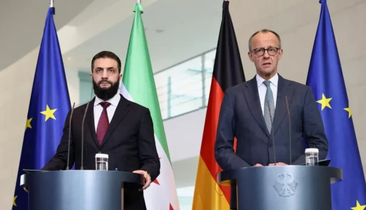 Syrian Transitional President Ahmad al-Sharaa and German Chancellor Friedrich Merz during a press conference at the Chancellery in Berlin, Germany, on March 30, 2026. – Reuters