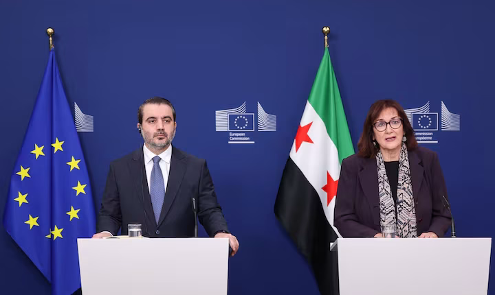 European Commissioner for the Mediterranean Dubravka Suica and Syrian Foreign Minister Asaad al-Shaibani hold a press conference following a meeting of the Syria Partnership Coordination Forum, in Brussels, Belgium, May 11, 2026. – Reuters