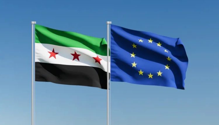 The Syrian and EU flags.