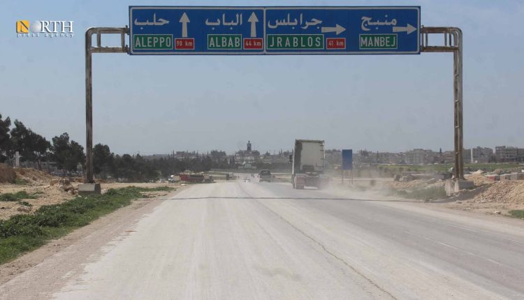The International Highway M4, the entrance to Manbij, near the al-Matahin roundabout – North Press