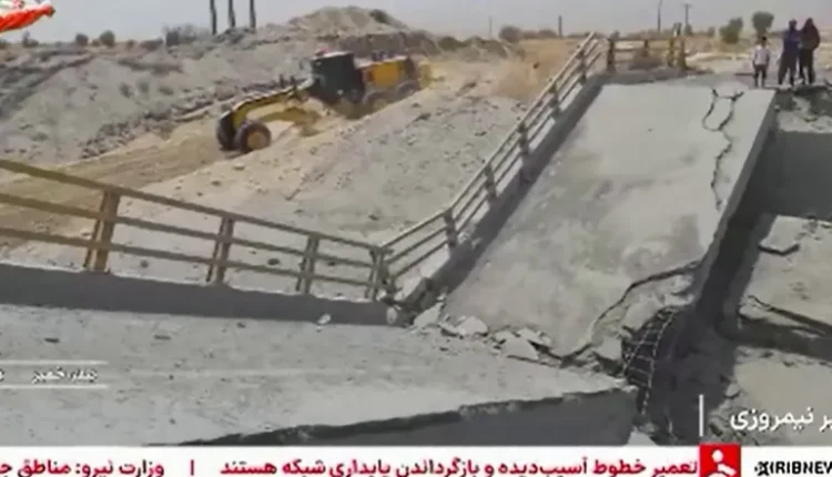 A screenshot from video broadcast by Iran's IRINN state TV network on July 17, 2026, shows what it says is the result of overnight U.S. strikes on a bridge in Bandar Khamir county, near the Strait of Hormuz. – AFP