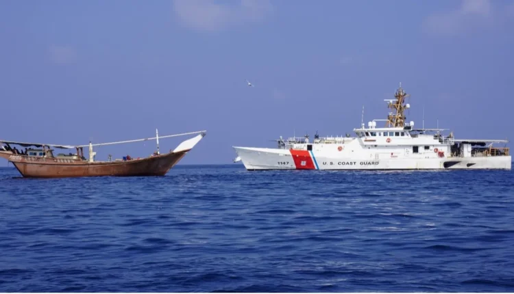 A photo released by CENTCOM about the operation to seize a ship said to be carrying Iranian weapons destined for the Houthi group in Yemen in Februrary, 2024. – AFP