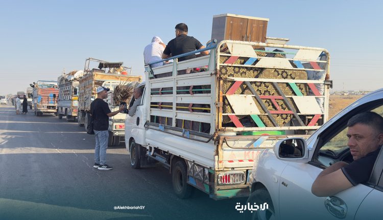 The first convoy of the IDP families from Sere Kaniye (Ras al-Ain) is leaving Washokani camp in Hasakah after seven years of displacement, Aug. 10, 2026. – Al-IkhbariyahSY