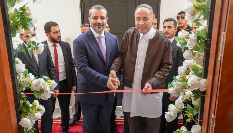 Syrian Minister of Foreign Affairs and Expatriates Asaad al-Shibani (Left) and Libyan Foreign Ministry acting chief Taher al-Baour (Right) reopen the Syrian Embassy in Tripoli, Aug. 30, 2026. - SANA