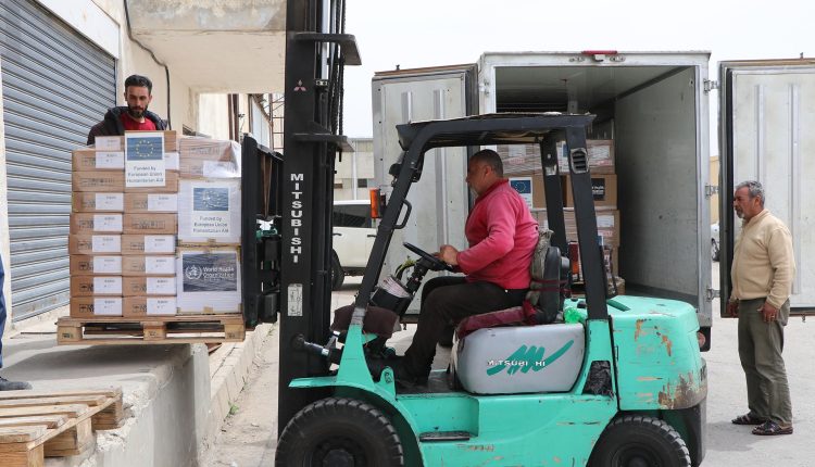 Trucks carrying ECHO-funded medicines, medical supplies and equipment leave the WHO warehouse in Damascus for onward distribution to health facilities, Aug. 12, 2026. – WHO