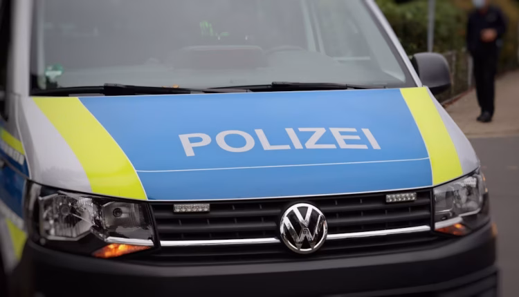 A police van parked on the side of the road in Braunschweig, Deutschland, Oct. 27, 2021.