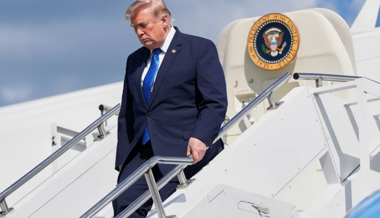 U.S. President Donald Trump exits Air Force One Morristown Municipal Airport in Morristown after a trip to Camp David on July 31, 2026. – AP