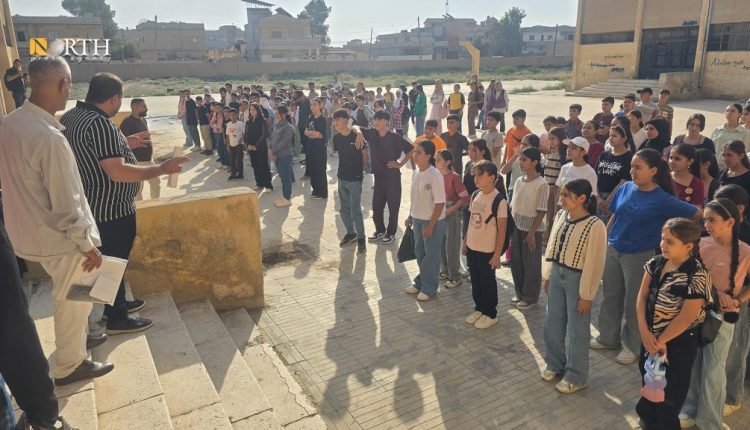 Students gather at a school in Hasakah, northeastern Syria, on Sept. 6, 2026, on the first day of the 2026-2027 academic year. – North Press