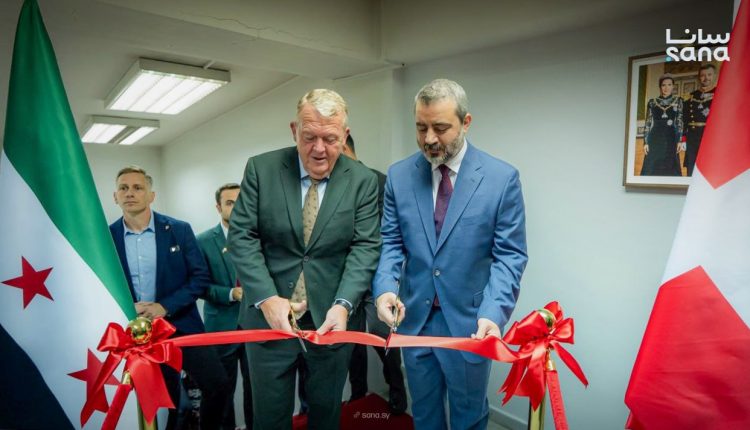 Syrian Minister of Foreign Affairs and Expatriates, Asaad al-Shaibani and his Danish counterpart, Lars Løkke Rasmussen, reopen Denmark's embassy in Damascus after a 14-year closure, Aug. 31, 2026. - SANA