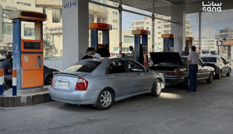 Vehicles queue at a fuel station in Syria amid rising fuel prices, May 2026. – SANA