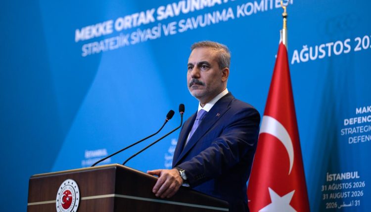 Turkish FM Hakan Fidan speaks during a joint press conference following the inaugural meeting of the Strategic Political and Defense Committee, established under the Mecca Joint Defense Agreement, in Istanbul, Turkey on Aug. 31, 2026. – AA